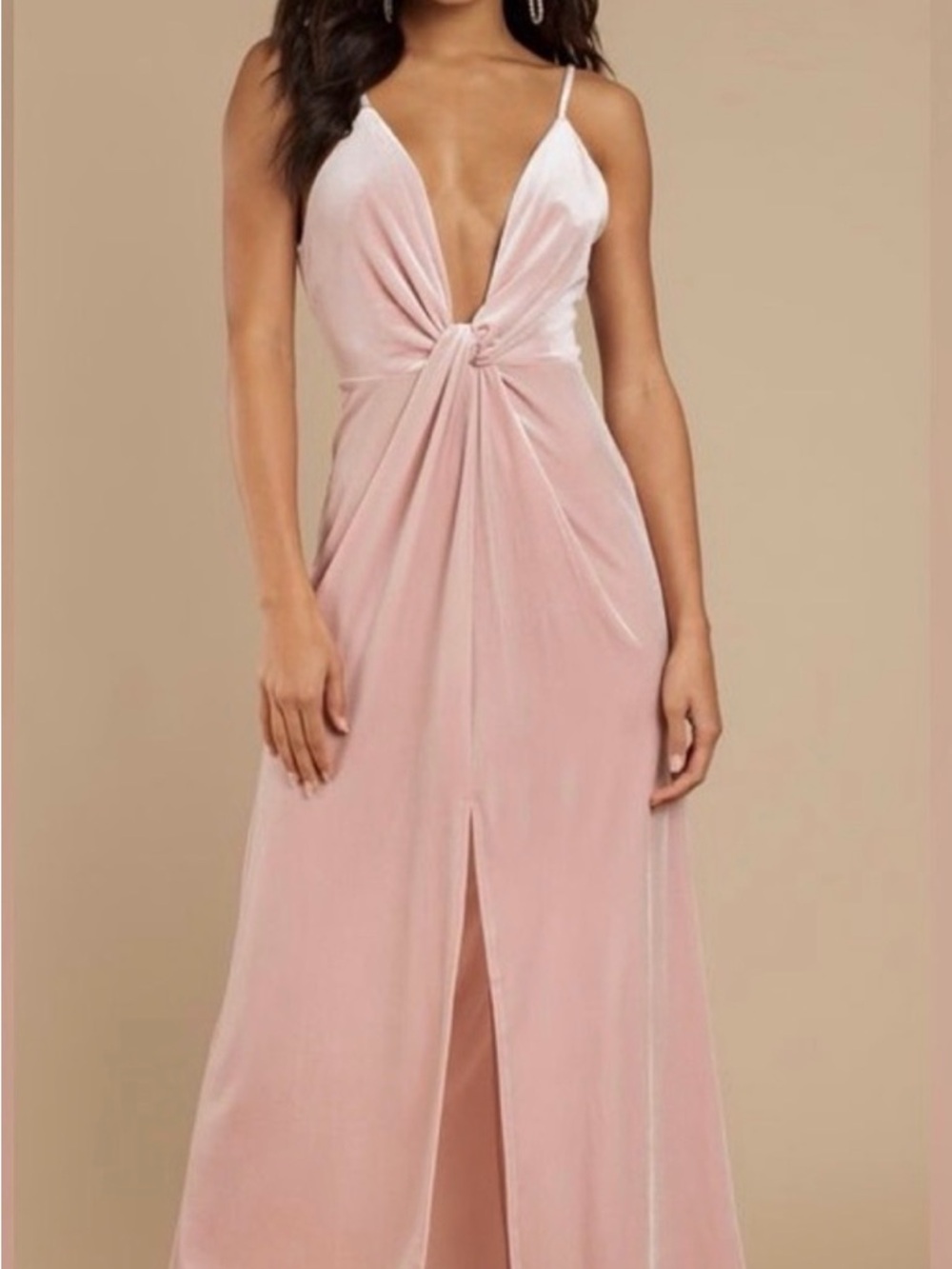 Revolve Tobi Blush Pink Twist-Front Velvet Maxi Dress adjustable strap